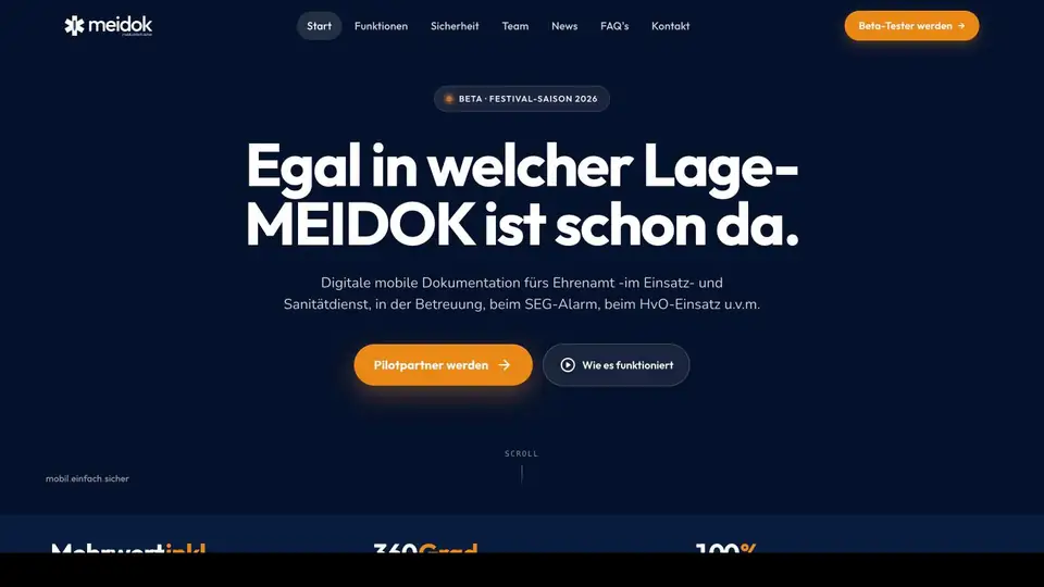 Startseite von MEIDOK, der mobilen Dokumentation fürs Ehrenamt